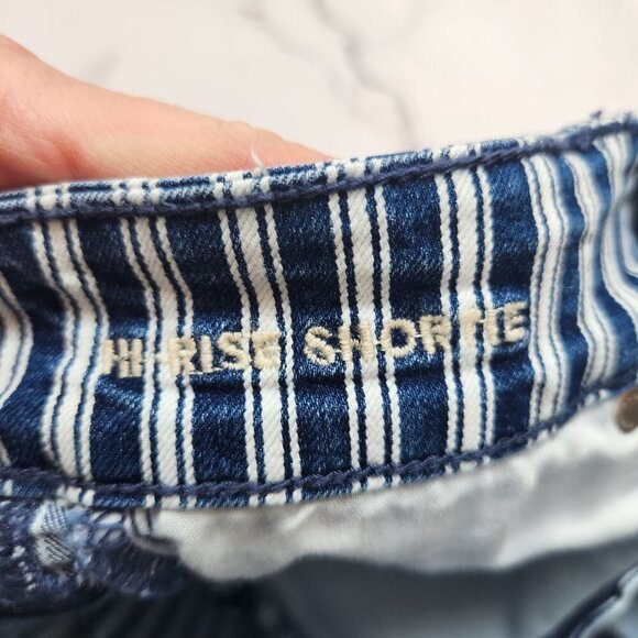 American Eagle Hi-Rise Shortie Next Level Shortie Railroad Stripe Jean Shorts 0 - Picture 6 of 9